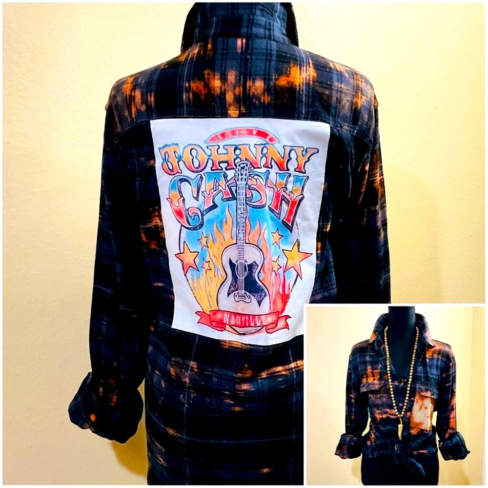 JOHNNY CASH Flannel button down top. Custom made.